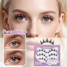 Cluster Lashes,Lankiz Biomimetic Individual Eyelashes Cat Eye Lashes Wispy C Curl Reusable Lash Extensions DIY for Daily Wear and Events(Purrlash)