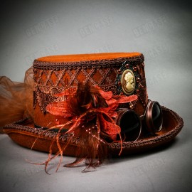 ILOVEMASKS Women Brown Steampunk Victoria Deluxe Costume Goggles Top Hat Party Head Gear