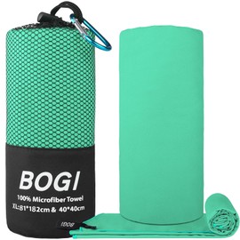 BOGI Microfibre Travel Towel,Quick Dry Towel,Soft Lightweight Gym Towel,Super Absorbent & Ultra Compact Camping Towel for Beach Sports Swimming Gym Yoga Camping Hiking (XL:182cmx81cm+40cmx40cm-Mint)