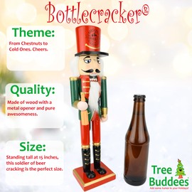 Tree Buddees Beercracker® – Bottle Opener Nutcracker – 15 Inch Tall Functional Bottle Opening & Festive Holiday Décor – Funny Gift for Men, Beer Lovers & Holiday Parties
