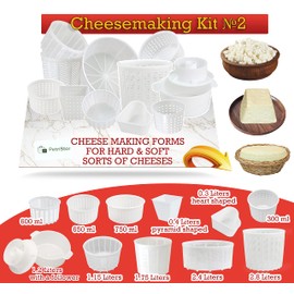 11 pcs Cheese Making Kit Beginners - Soft Cheese Molds + Cheese Mold with a Follower Piston - Cheese Making Supplies - Moldes Para Queso Fresco Casero - Paneer Cream Cheese Form Mold Basket № 2