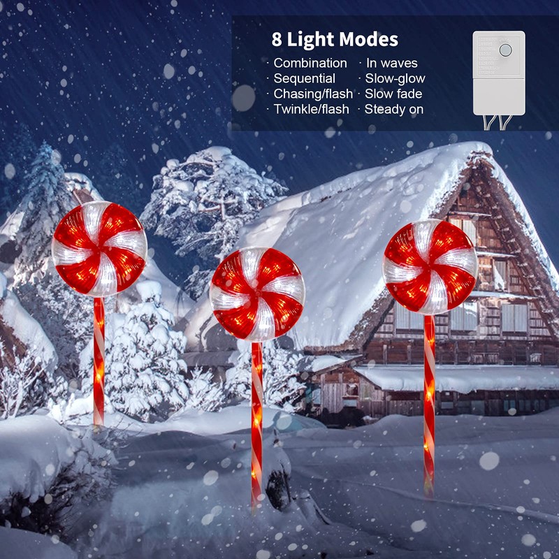 Lollipop Christmas Pathway Lights Outdoor - 3 Pack 29 inches