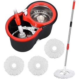 Colorful 360° Spin Mop and Bucket Set with 3 Microfiber Refills, 61in Stainless Steel Adjustable Extendable Pole, Plastic Bucket for General Cleaning:_mop bucket & 1 mop head