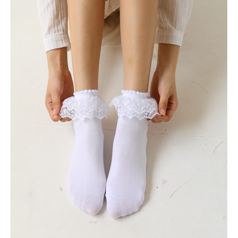 SRYL Lace Ruffle Socks for Women - Lace Frilly Ankle