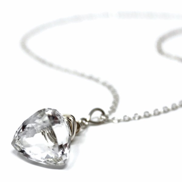 Crystal Quartz Necklace Sterling Silver Trilliant Clear Gemstone Faceted Briolette