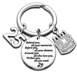 Birthday Keyring Birthday Gifts Key Ring Gifts For Women Girls Gifts Inspirational Keychain Gifts For Mum Daughter Sister Christmas Gifts (25th)