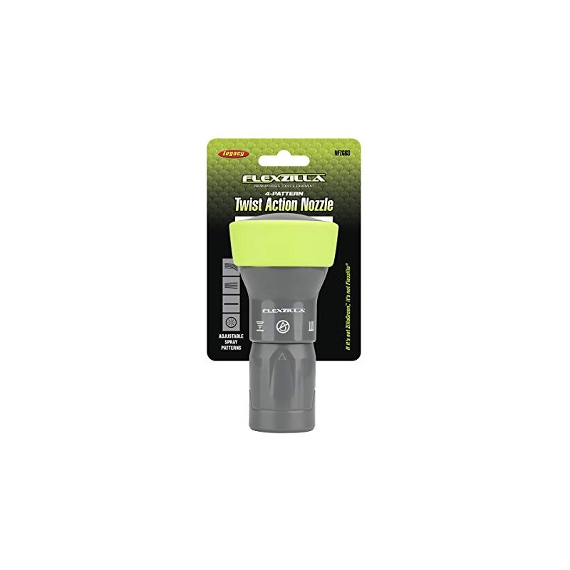 Flexzilla Garden Hose Nozzle - 4-Pattern Twist Action, NFZG63, ZillaGreen™