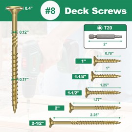 #8 x1 Deck Screws, 100Pcs Star Drive Wood Screws, Rust Resistant Timber Screws for Timber/Log/Landscaping Wood, T20 Star Bit Included, Gold
