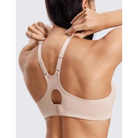 Syrokan women's high impact sports bra, racer back, with strap, without padding - beige Plain, size: 90E