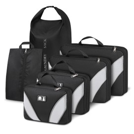RAINSMORE 6 PCS Cubos de Compresión Organizadores de Viaje Packing Cubes Compression Impermeable Organizador de Maletas Equipaje 4 Tamaños con Bolsa para Zapatos y Bolsa para Ropa Sucia (Negro)