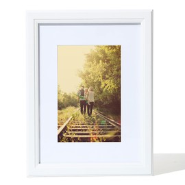 KTKDE 11x17 White Picture Frame, Poster Frame Display Pictures 9x15 with Mat or 11x17 Without Mat, Real Glass,Modern Style Wood Composite Frame,Wall Hanging Wall Gallery Photo Frame,