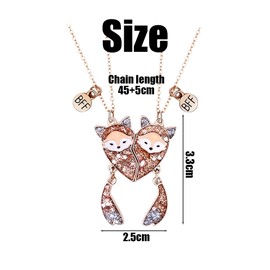 CYNOSURETECH 2 Pieces Friendship Fox Necklace, Friendship Necklace Magnetic, Best Friend Necklace, Best Friend Gift, Cartoon Pendant Necklace, Cartoon Jewelry