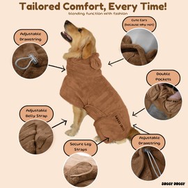 SOGGYDOGGY® UK: Luxury Dog Drying Coat, Super Absorbent Microfibre Dog Drying Robe With Hood, Fast Dry In Minutes, Thick & Soft Robe - Bath, Groom & Travel, Covers Ears, All-Season Dressing Gown (M)