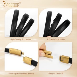 JASGOOD Thin Ladies Waist Belt for Dresses Jeans Pants, Skinny Womens Belt with Antique Gold Buckle Black+White Fit Waist Size Up to 46 Inches