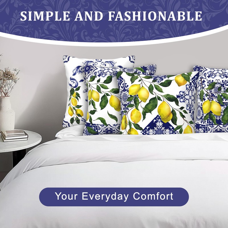 Shimmerz Pack of 4 Lemon Summer Throw Cushion Covers, 45