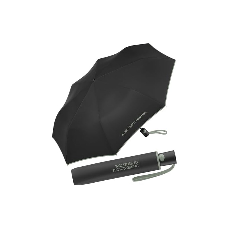 Benetton Mini AC Pocket Umbrella, Black-iceberg Green, Compact