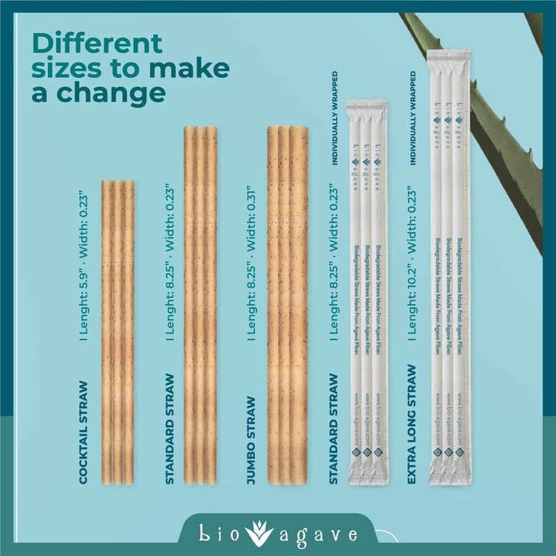 BIO AGAVE Biodegradable 8.25" Standard Straws Made From Agave Fibers