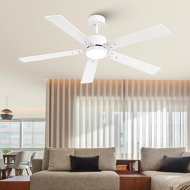 Ceiling Fans with Lights and Remote - 52 Inch Modern Cooling Fan with Noiseless Reversible DC Motor Timer White Ceiling Fan for Bedroom Living Room Dining room