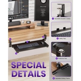 Zontera Ergonomic Keyboard Tray Under Desk, Pull Out with Adjustable C-clamp, 25.6 x 11.8 Inch Slide Out Computer Keyboard Drawer Mouse Tray for Typing, Large & Black