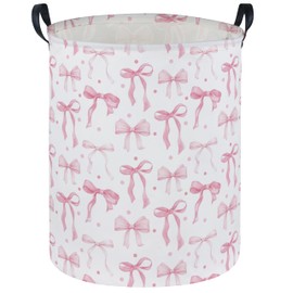 Pink Laundry Basket Bow Hamper for Nursery Hamper Cute Storage Bin Room Decor for Home(Bow)