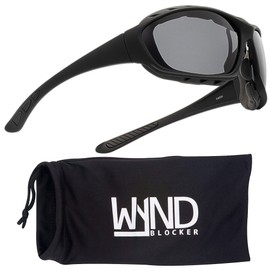 WYND Blocker Large Airdam Sunglasses Motorcycle, Sports, Driving, Cycling Wrap (Black Matte, Smoke)