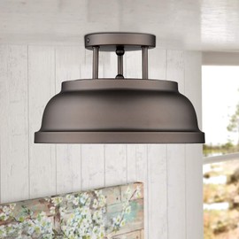 zeyu Farmhouse Semi-Flush Mount Ceiling Light - 2-Light 12 Inch Ceiling Light Fixture for Bedroom Kitchen Hallway, Oil Rubbed Bronze Finish, ZY29-F ORB