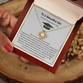 Graduation Gift For Her, 2025 Grad Love Knot/Alluring Necklace, College Graduation, High school graduate, graduation keepsake (18k yellowGold/Mahogany Box, Love Knot Pendant)