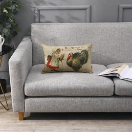 LINKWELL Thanksgiving Pillow Covers 12x20 inches for Autumn Decorations Farmhouse Pumpkin Turkey Decorative Cushion Case Fall Decor Lumbar Throw Pillowcase Sofa Couch CC1832