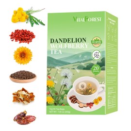 Dandelion Wolfberry Tea Bags – 10g x 20 Bags Liver and Kidney Cleanse Detox & Repair tea, Organic Dandelion Tea with Goji Berry, Chrysanthemum, Cassia Seed, Licorice – Herbal Kidney Detox Tea