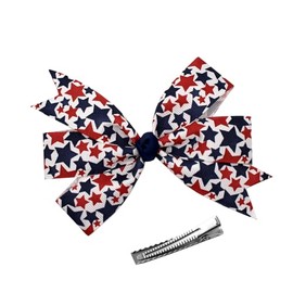 WD2U Girls Assorted 4.5" July 4th Red White Blue Grosgrain Hair Bow Alligator Clip - Rustic Red White Blue Stars