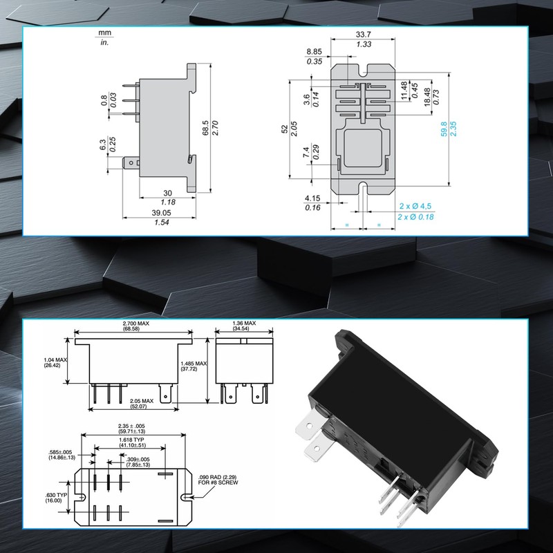 Power Relay T92P7D22-12,12VDC, 30A General Purpose High Power PCB, Panel