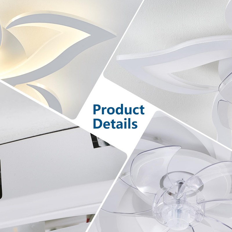 Ruibutrade White Flower Modern CeilingFans with Lights, Low Profile Ceiling