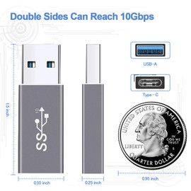 Electop - Adaptador de USB 3.1 Gen 2 macho a tipo C hembra (2 paquetes), compatible con carga de doble cara y transferencia de datos, USB A a USB C 3.1 (gerencia espacial)
