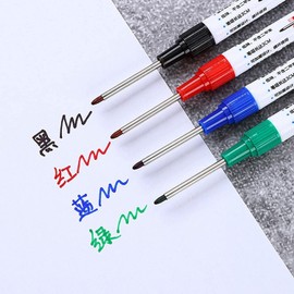 DPWOUM 4Pcs Multi-Purpose Deep Hole Marker Pens,Waterproof Colorful Carpenter Pen for Bathroom Home Decoration Construction Pens Woodworking Decoration, Red Black Blue Green Ink, Permanent Markers