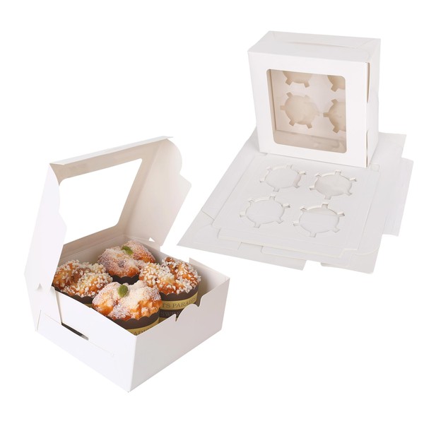 Chanumetal 20 Pcs Cupcake Boxes 4 Count, Cupcake Boxes 6.3"x6.3"x3"