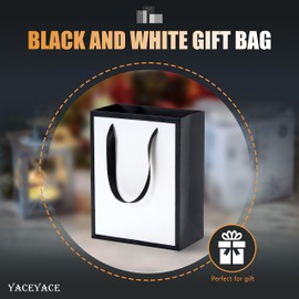 White and Black Gift Bags with Ribbon Handles, YACEYACE 20Pcs 8"x4.25"x10.5" Medium Size White and Black Paper Gift Bags for Party, Birthday,Baby Shower,Black Gift Bags Bulk, White Gift Bags Bulk