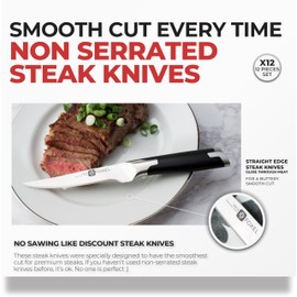 FOXEL Best Steak Knives Knife Set of 4, 8, or 12 - Non Serrated Straight Edge Blade Razor Sharp - Rust Resistant Japanese VG10 Steel - Gift Box Set - Hand Wash Only