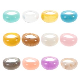 Artibetter Pack of 12 Resin Rings Colourful Acrylic Rings for Women Resin Diamond Finger Rings Set Chunky Rings Colourful Transparent Plastic Rings Style 2, Resin