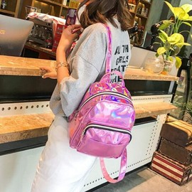APOSITV Women's Rucksack, Metallic, Small, Silver, Pink, Sparkle, Lightweight, Hologram, pink metallic