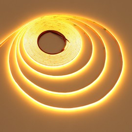 TOPAI Tira LED COB de 24 V, 5 m, color amarillo, estrecha de 5 mm de ancho, autoadhesiva, 400 LED/M, CRI>90, no impermeable, flexible, cortable, para interiores, hogar, cocina, decoración, bricolaje