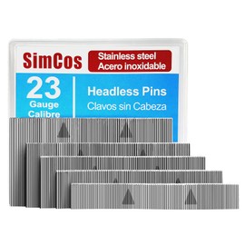 SimCos 23 Gauge Stainless Steel Pin Nails Headless Pinner Nails (3/8",9/16",3/4",1",1-3/8") Assorted 5 Sizes for Molding Cabinetry Building Assembly (10000)
