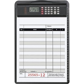 Alassio 0085 – Clipboard Made of Plastic, Black, Approx. 35 x 23 cm, Board with clamp, mounting Rail and Removable Calculator