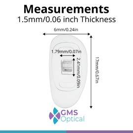 GMS Optical 17mm Large Length/6mm Wide - D Shape Screw-in Soft Silicone Eyeglass Nose Pads - Eyeglass Repair Kit with Screws and Screw Driver, Anti-Slip Nose Pads for Glasses, (10 Pair)