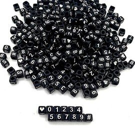 Amaney 400pcs Black Acrylic Number Beads 6x6mm Mixed Number Beads Acrylic Plastic Cube Shape Loose Beads