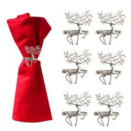 DERAYEE 12 PCS Christmas Napkin Rings, Reindeer Napkin Rings Sliver Elk Napkin Holders Napkin Buckle for Xmas Thanksgiving Party Holiday Wedding Table Decoration