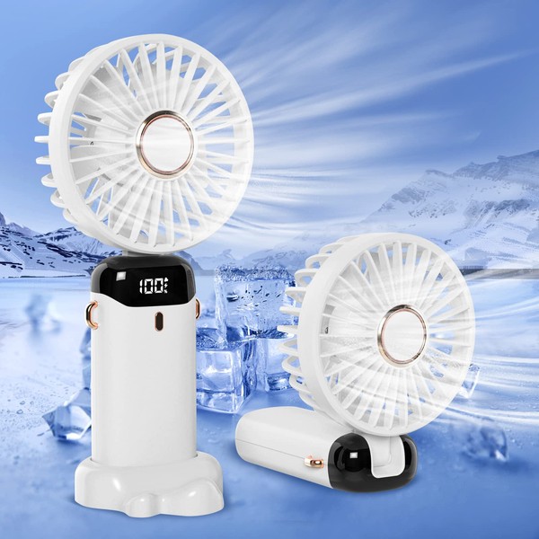 Yibosoar Portable Fan, 4 in 1, Handy Fan, Handheld Fan, 5 Levels of Air Flow Adjustment, Mini Fan, 5,000 mAh, Large Capacity, USB Rechargeable Fan, Up to 21 Hours of Operation, Handheld, Tabletop,