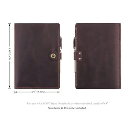 Leather Folio Cover for 6"x9" Steno Pads, Handmade Leather Cover for A5 Size Notebook with Pen Loop, Leather Cover Compatible with Rocketbook Flip Executive Size,Coffee