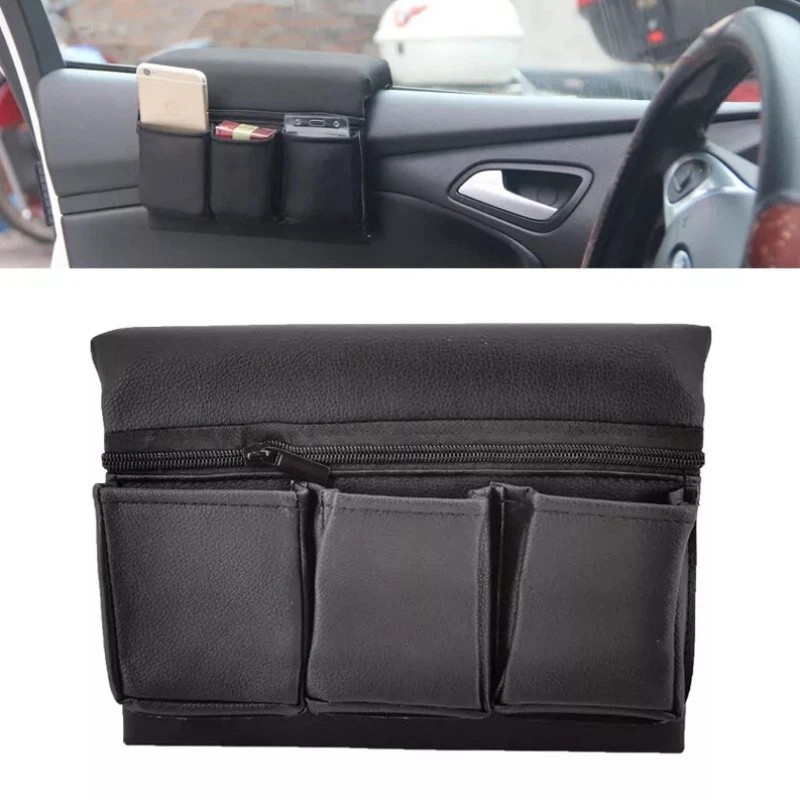 Unbranded Car Window Armrest Hanging Bag PU Leather Storage Pocket