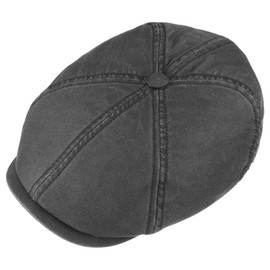 Stetson Brooklin Old Cotton Flat Cap Ivy hat (M (56-57 cm) - Black)