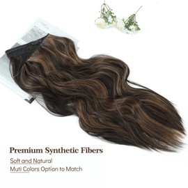 Brown Hair Extension with Adjustable Size Invisible Wire Hair Extensions Clip in 20inch Synthetic Curly Hair Pieces for Women